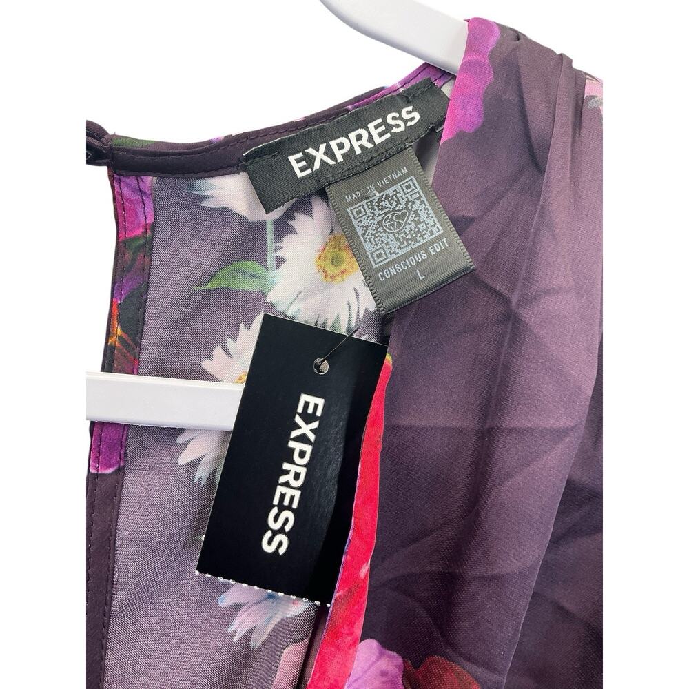 EXPRESS Floral V Neck Long Sleeve Tie-Belt Romper Party Dress Sz.L New NWT - Picture 7 of 11
